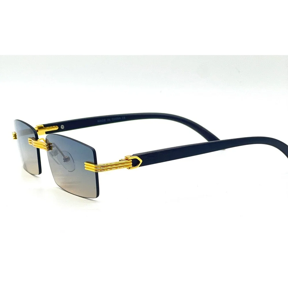 Rimless Sunglasses Men Rectangle Gold Frame Gradient Green‎ Lens Fashion Shades